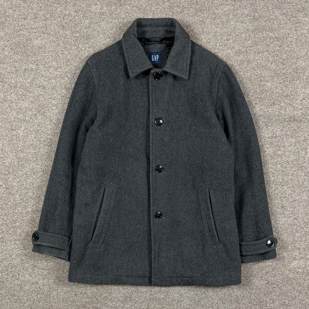 Gap Grey Wool Blend Single Breasted Short Overcoat Mens Small Preppy Quilt Lined